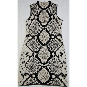 Tahari Mock-Neck Gold Metallic Reptile Print Sweater Dress